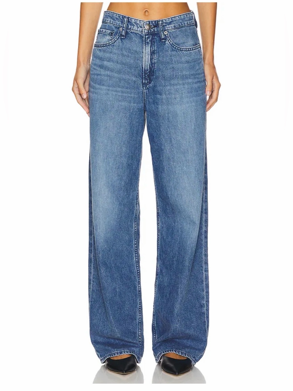 Rag & Bone Featherweight Logan Mid-Rise Wide Jeans (River) (27)